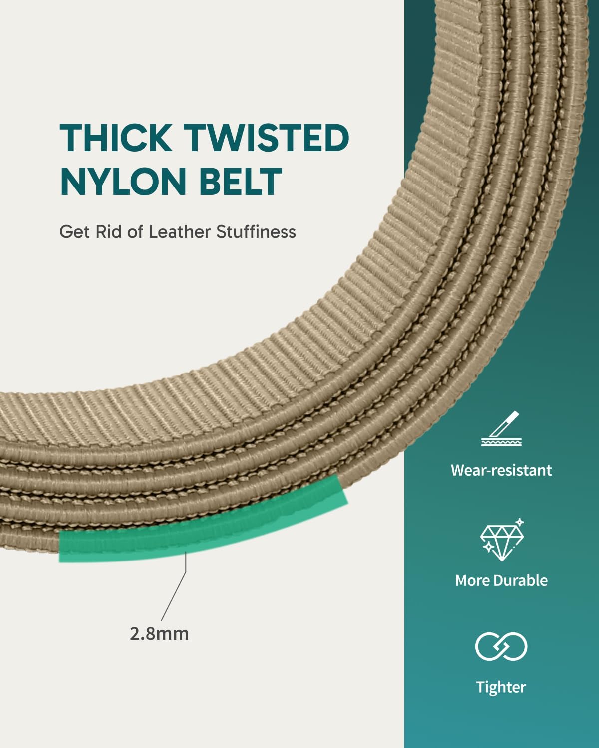 FAIRWIN Tactical Belt Men, 1.5" Stretch Nylon Web Military Hiking Rigger Work Belts with Quick-Release Seatbelt Buckle - Image 2