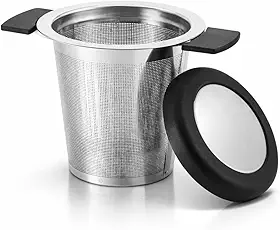 Infusor De Chá Com Tampa Inox Com Cesta Alça De Silicone Coador Infusor Filtro
