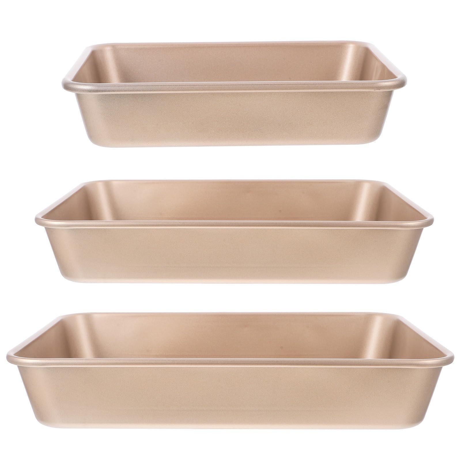 SOLUSTRE Rechteckiges Backblech Tiefes Goldfarbenes Backblech aus Kohlenstoffstahl 3 Stück Vielseitig und Praktisch für Backofen und Toaster zum Backen von Brownies und Lasagne