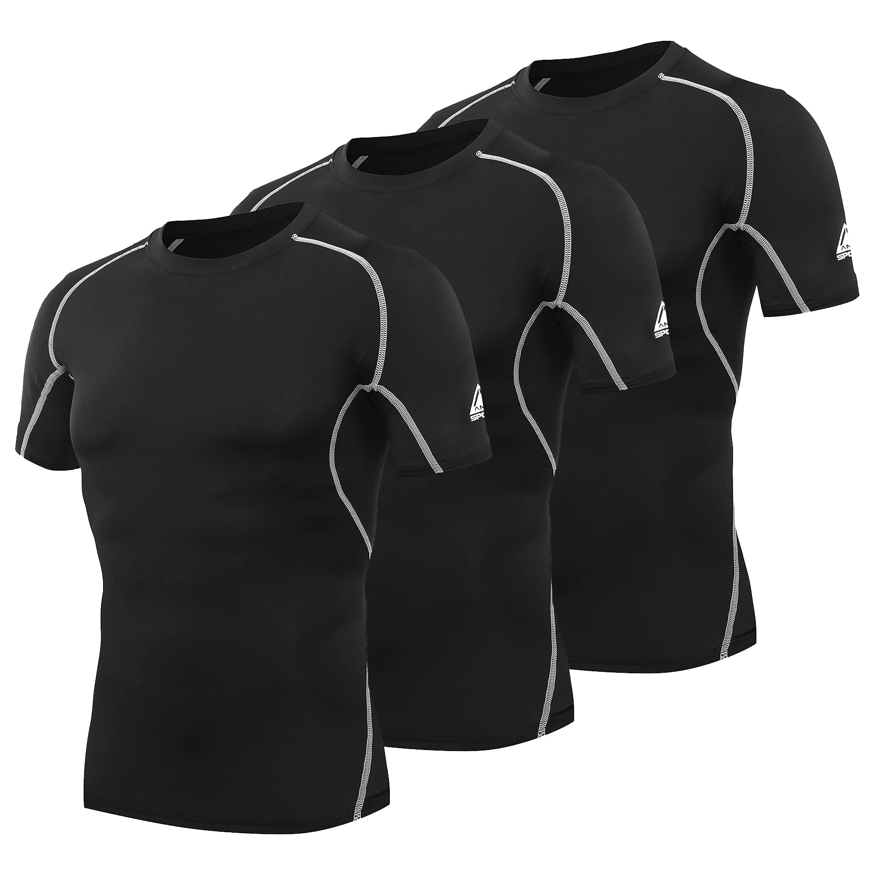AMZSPORT Maglietta a Compressione da Uomo, a Maniche Corte, Funzionale, Cool Dry, per Allenamento e Corsa