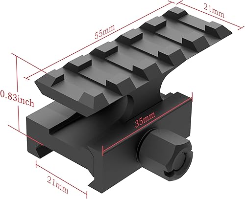 Miniatura 10 de MT050-5 - Soporte elevador Picatinny de perfil bajo con 5 ranuras de 0.5 pulgadas, montaje elevador de riel transparente para puntos rojos, visores,