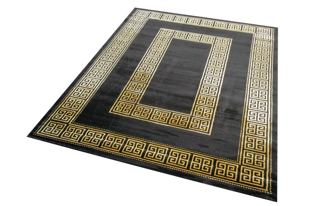 CARPETIA Tapis Salon avec Bordure méandre Or Noir Größe 160x230 cm