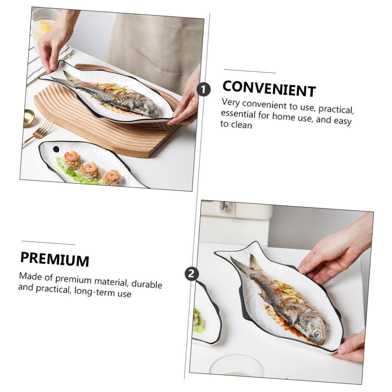 Cabilock Assiette en Céramique Forme de Poisson Blanche pour Cuisson Vapeur et Conservation des Aliments, Pratique et Facile à Nettoyer, pour Hôtel ou Maison
