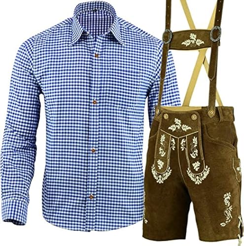 speed4allkinds Trachtenset Trachten Set Herren Trachtenlederhose Kurz Blau Hemd Socken LE27HSO (46, Blau Weiß Kariert Hemd S) Cover