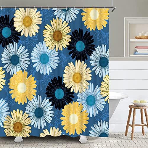 TOMPOP Shower Curtain Green Spring Flower Blue Yellow and