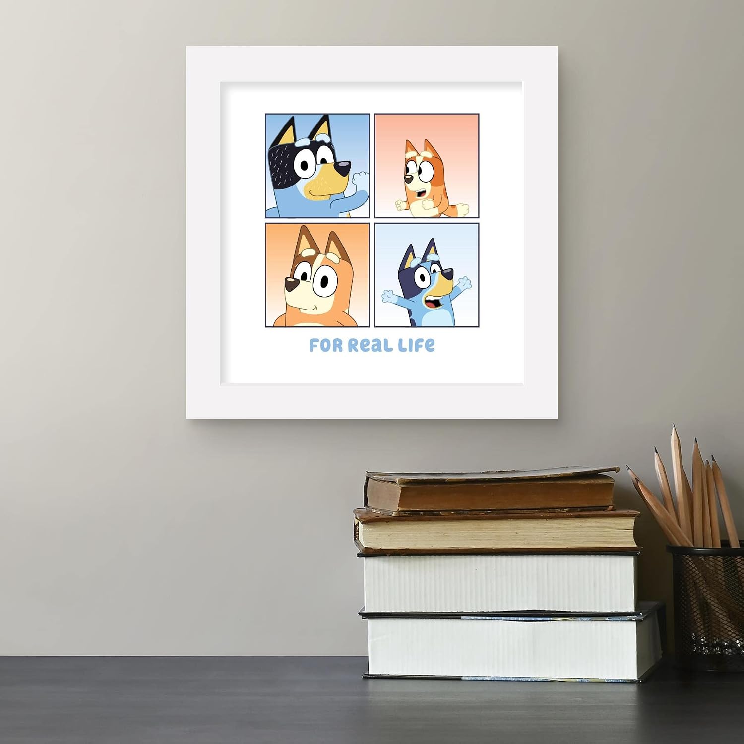 Gallery Pops Bluey - For Real Life Wall Art, White Framed Version, 12" x 12" Gallery Pops Wall Art