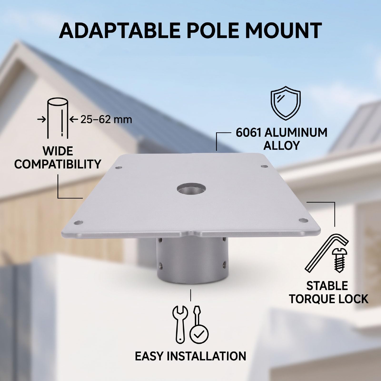 Montaje Adaptador de Tubo Ajustable de 1 a 2,4 Pulgadas | Compatible Gen3, inclinación giratoria de 360°, suelo de pared de techo, instalación con llave hexagonal