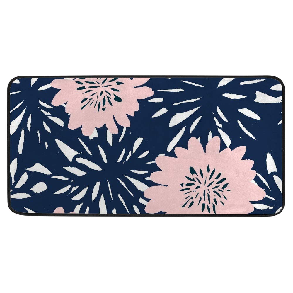 Tapis de cuisine antidérapant fleurs roses 39x20" - Confort lavable