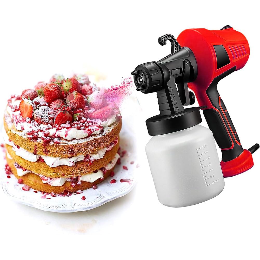 QUTBAG Electric Dessert Chocolate Spray Gun, 500W Paint Sprayer Cake Decorating Kit with 3 Patterns, Multifunction Baking Sandblasting Machine for Cake, Chocolate Decoration red