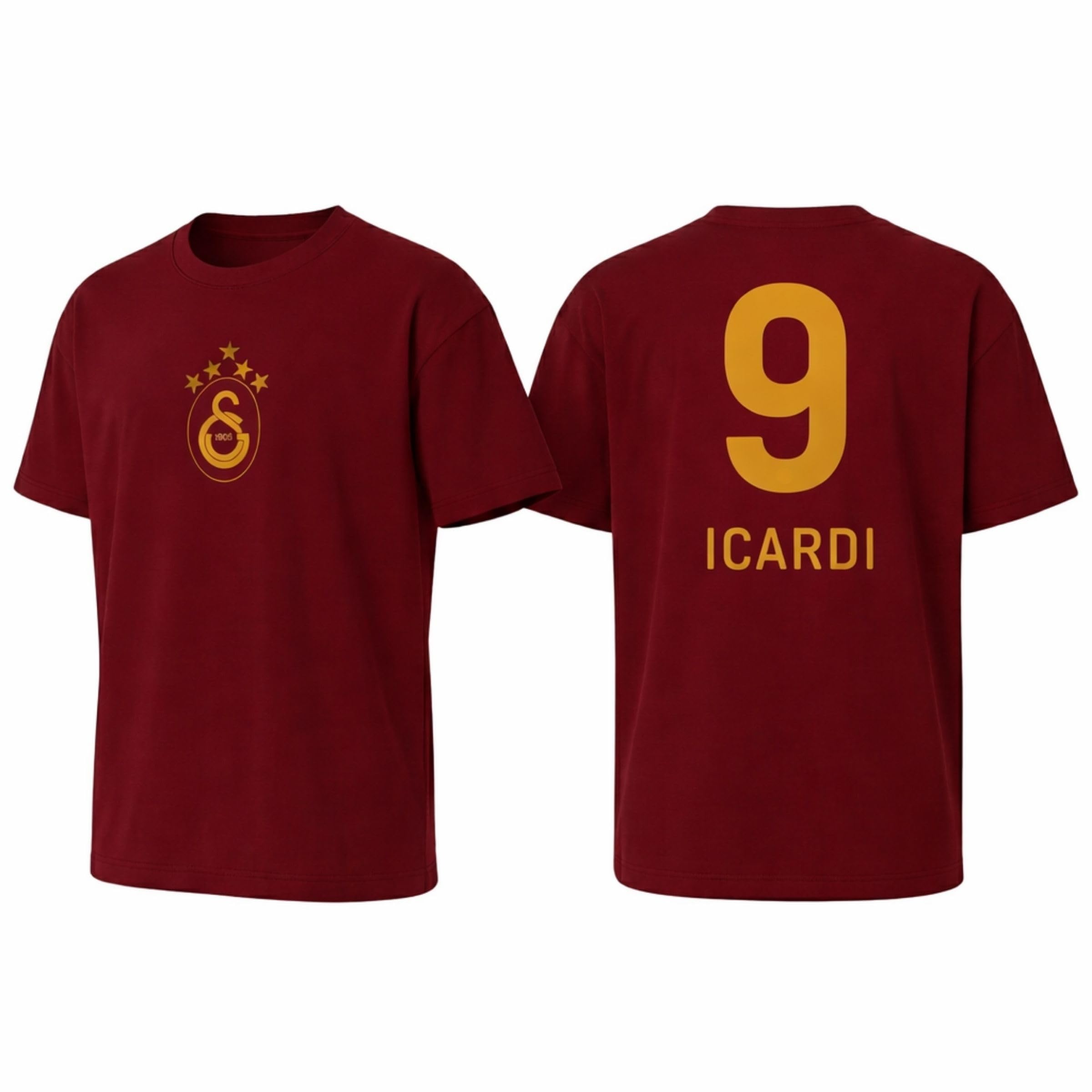 HATIESTEEL Galata Saray Icardi Football T-Shirt Leisure & Sports Shirt Made of 100% Cotton for Adults and Children, bordeaux, 7-8 Jahre