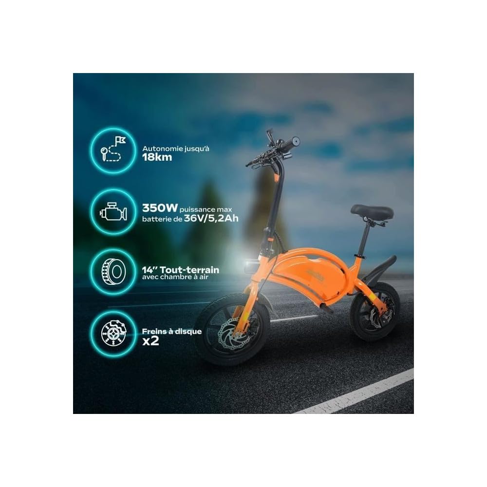 UrbanGlide Draisienne Électrique Adulte 140 Orange – Moteur 250W - Autonomie Jusqu'à 18 km - Roues 14" Gonflables - Batterie 42V/5.2Ah - Poids 15Kg