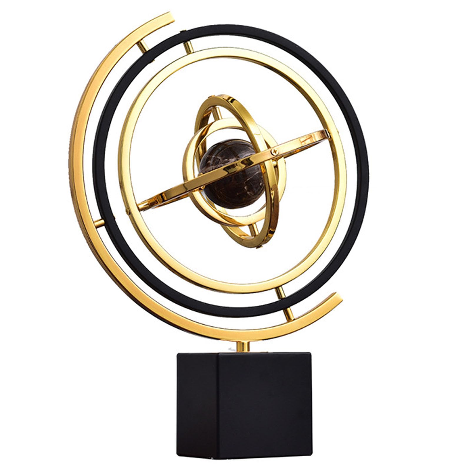 Moderne abstrakte Kunstdekoration, Metallkugel-Ornament-Skulptur Dekor mit rechteckigem Ständer in Schwarz und Gold,M