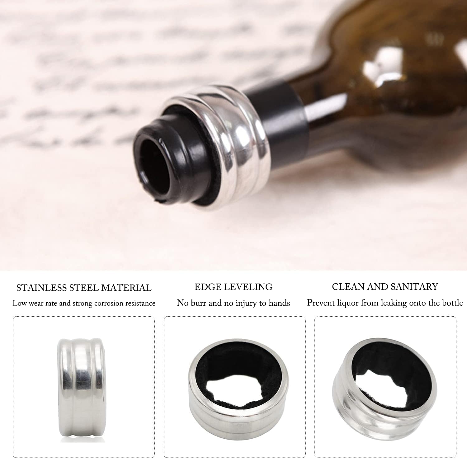 12 Anneaux Anti-Goutte Pour Bouteille De Vin - Acier Inoxydable - Éponge Absorbante