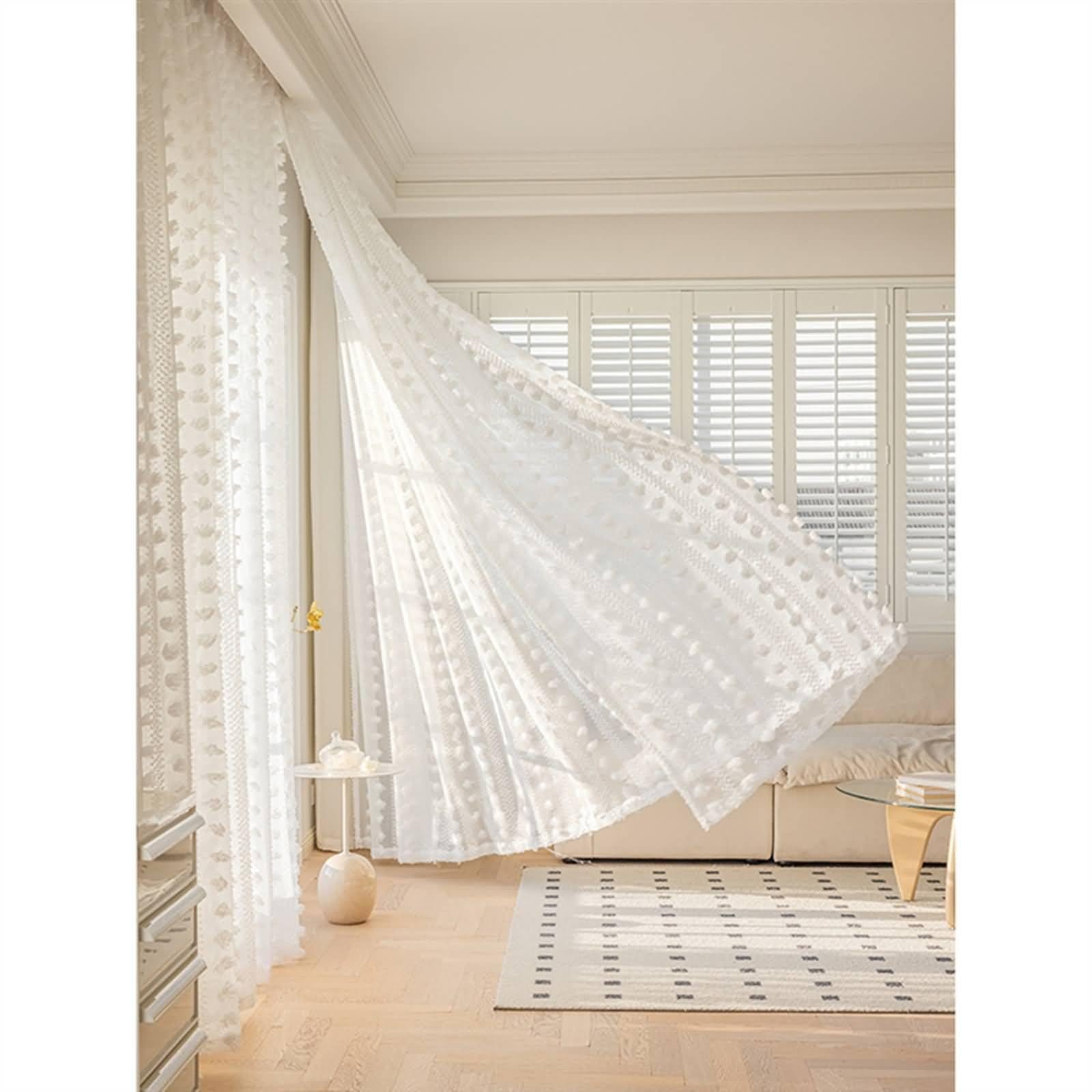 Długie zasłony do sypialni, zasłony dla dorosłych biały żakard poliester 2 panele 107W x 138L cm