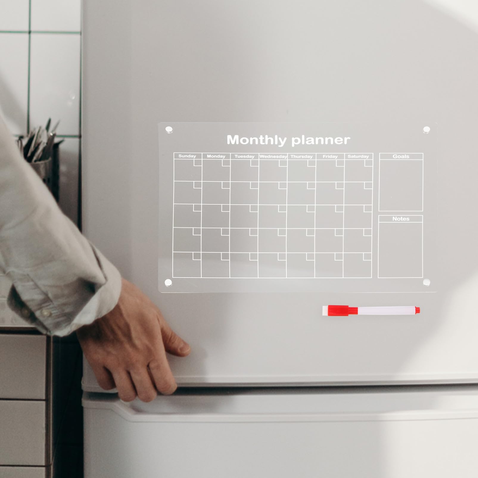 Magnetischer Acryl Kalender Kühlschrank Planer Wiederverwendbares Dry Erase Whiteboard mit Whiteboard-stiften Wochenplaner Haushaltsplaner Notizenboard