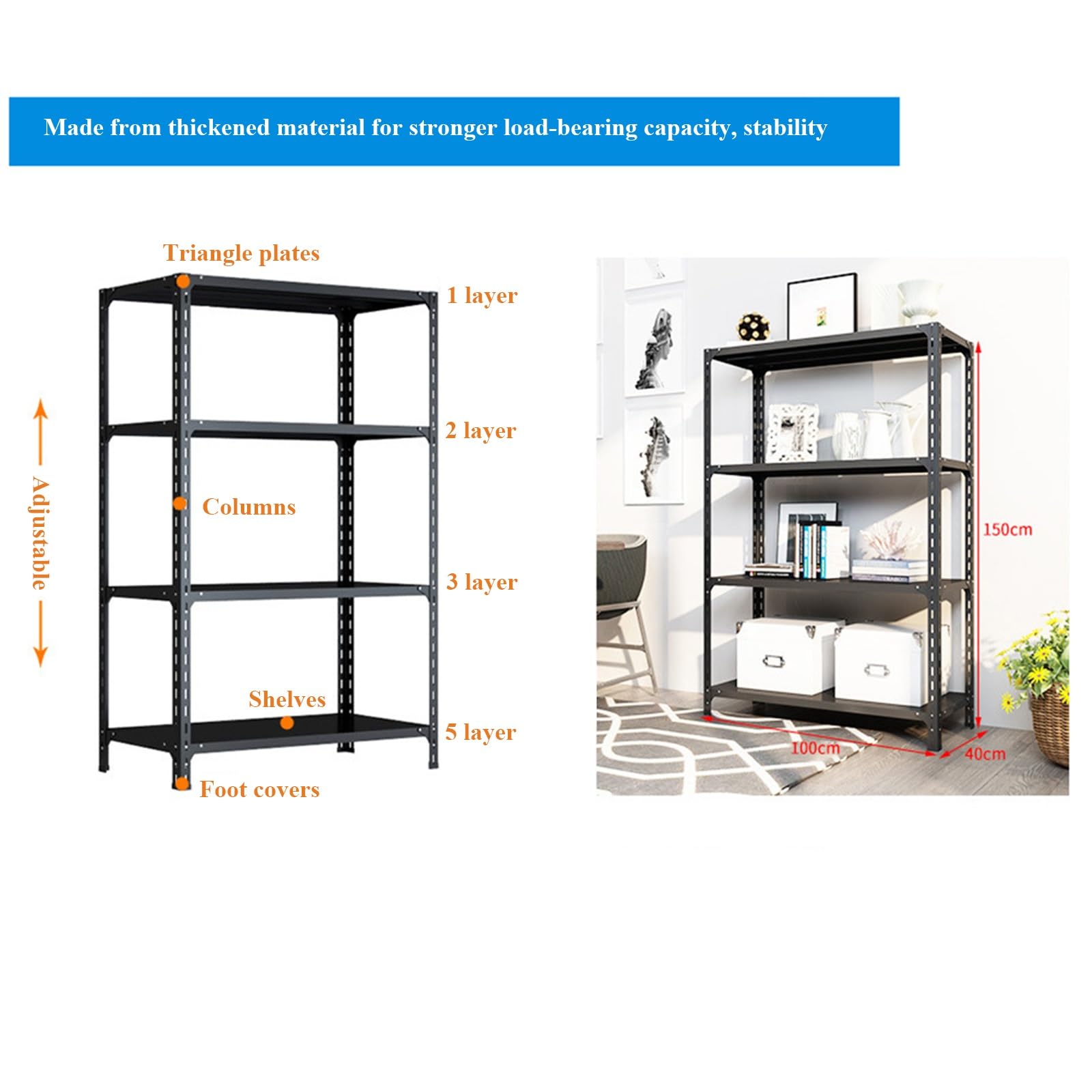 Gan Heavy Duty Home Master RackRegulowana półka do przechowywania do garażu pomieszczenia gospodarczego czarna idealna do organizowania narzędzi, sprzętu i artykułów gospodarstwa domowego