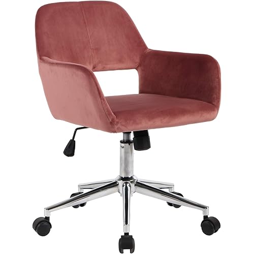 FurnitureR Velvet Home Office Chair, Mid Back Desk Chairs with Rolling Wheels, Adjustable Task Chair for Living Room, Bedroom, Make-up, Studying, Small Spaces - Rose