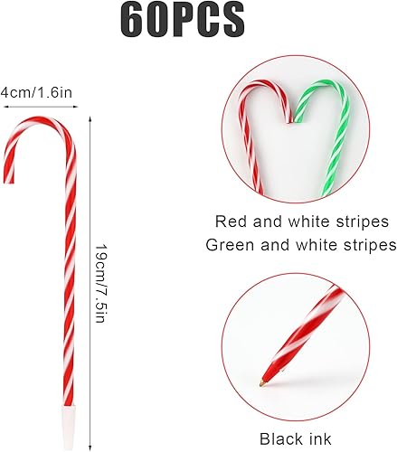 Miniatura 2 de Bolígrafos de bastón de caramelo, 60 bolígrafos de caña de rayas de Navidad, bolígrafo con forma de paraguas con tinta negra para regalo de aula,