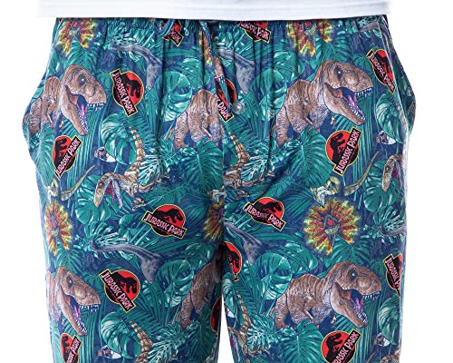 INTIMO Jurassic Park Mens' Dinosaur Film Logo Tropical Sleep Pajama Pants3