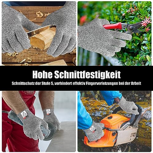 sunivaca Schnittsichere Handschuhe, 4 Paar, Schnittschutzhandschuhe küche, Lebensmittelqualität, Leistungsfähiger Level 5 Schutz, Messerschutzhandschuh EN 388 zertifiziert, größe XL