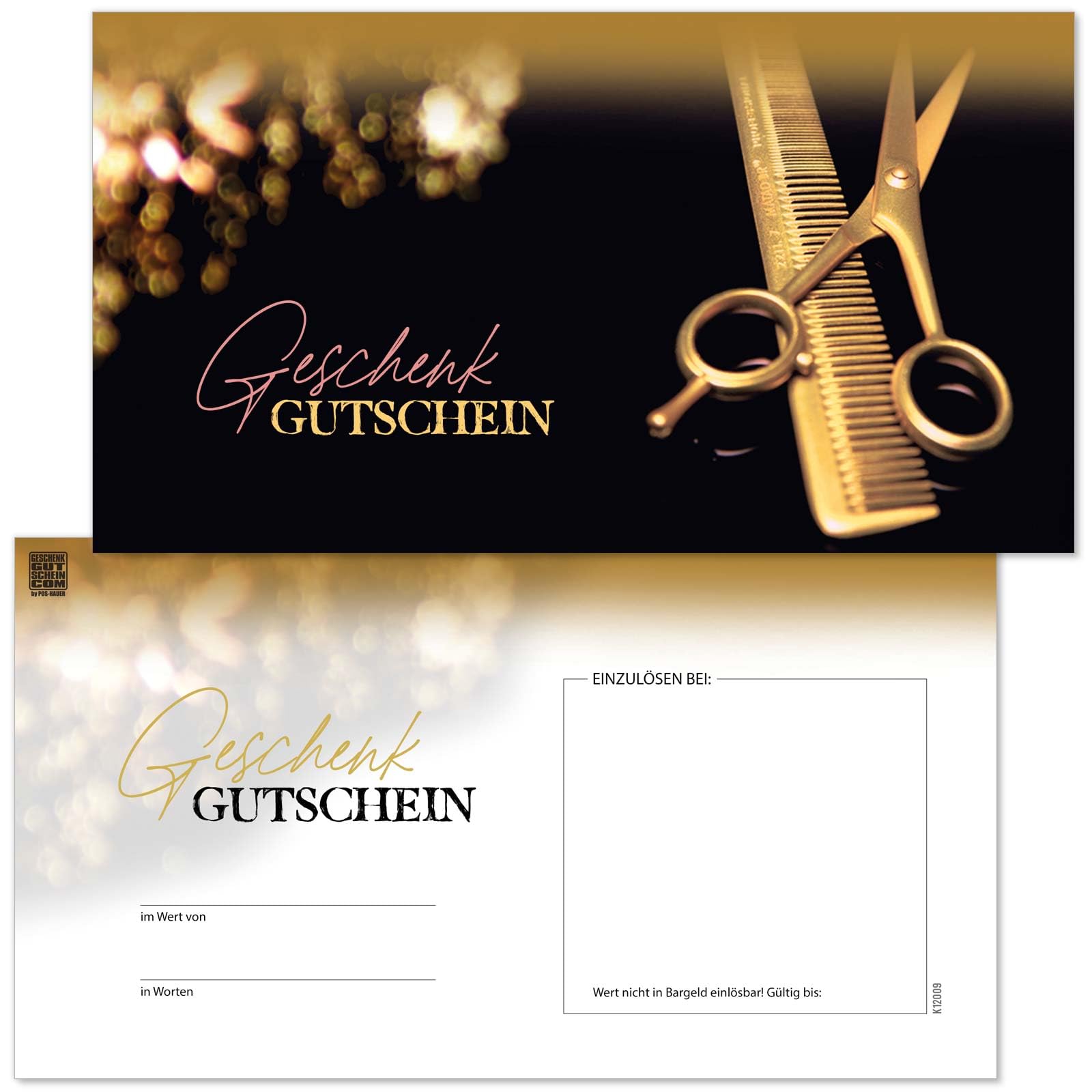 GESCHENKGUTSCHEINcom - 100 Blanko Gutscheine - Formular mit Vordruck für Friseure Friseursalons Coiffeure Firmen K12009-100-V1