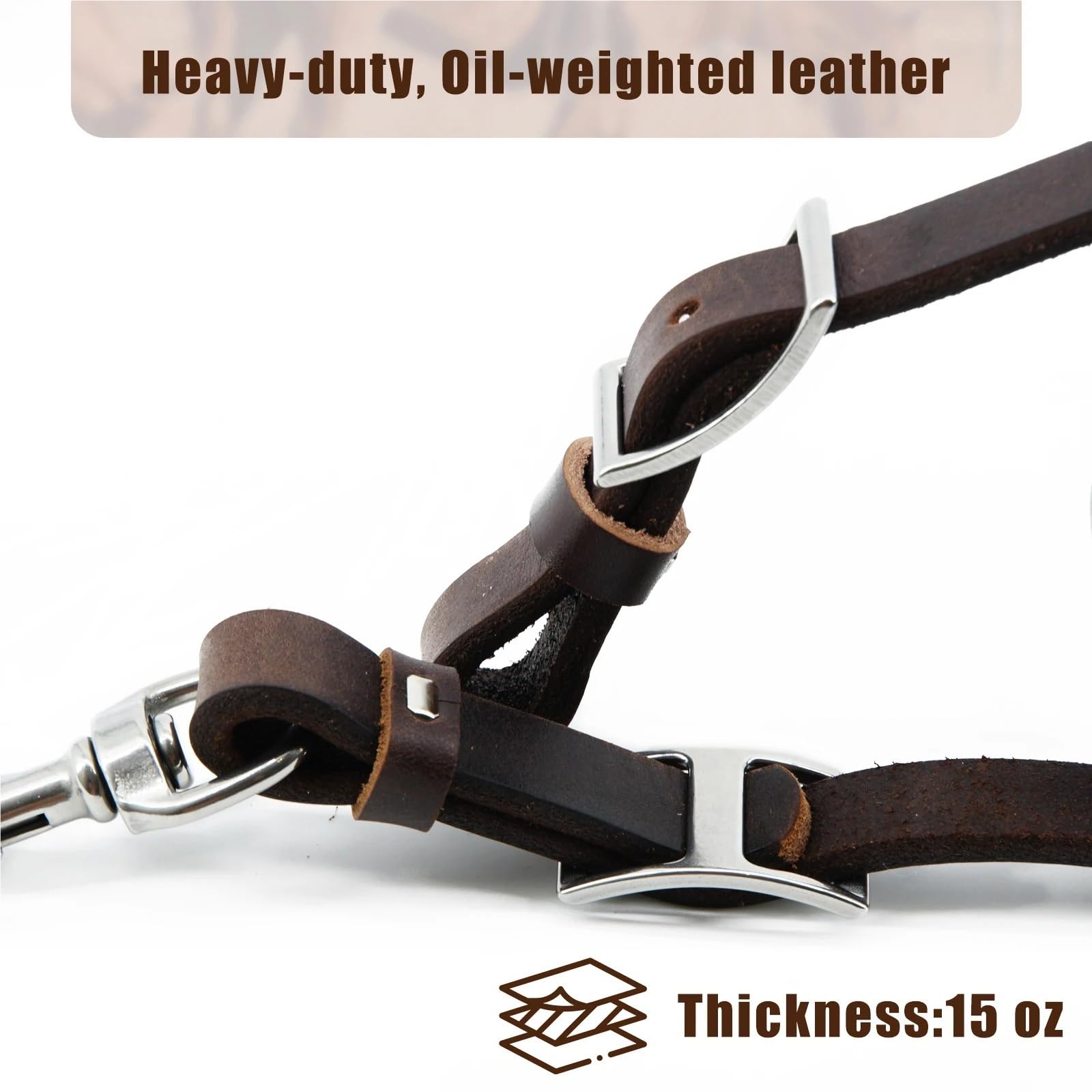 Arnés Pesado engrasado Ecuestre, rienda de Cuerda Hecha con arnés de Cuero y Acero Inoxidable para Caballos(Dark Brown)