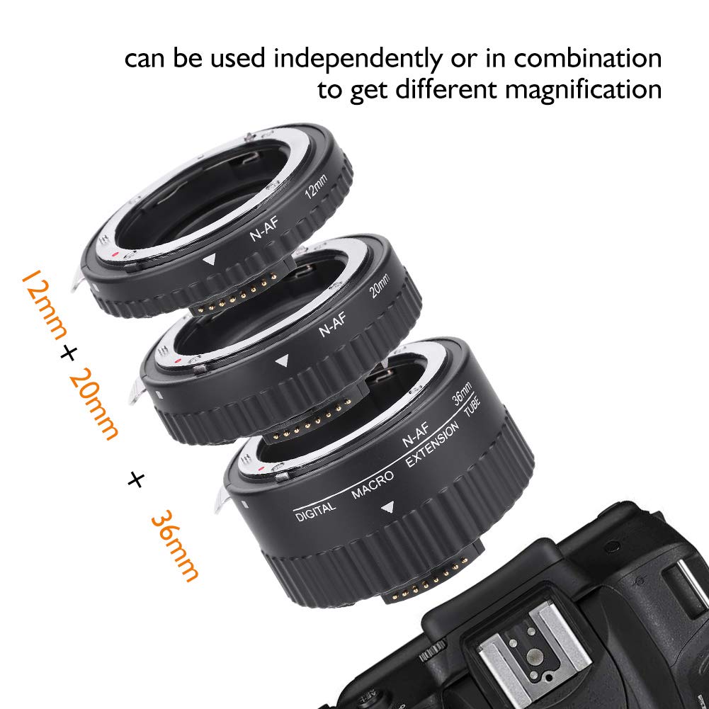 aqxreight para Tubo de Lente de Extensión Macro de Enfoque Automático 12 Mm + 20 Mm + 36 para DSLR Imagen de Alteración de Primer Plano y Longitud Puede Materiales Metálicos Livianos y Calidad