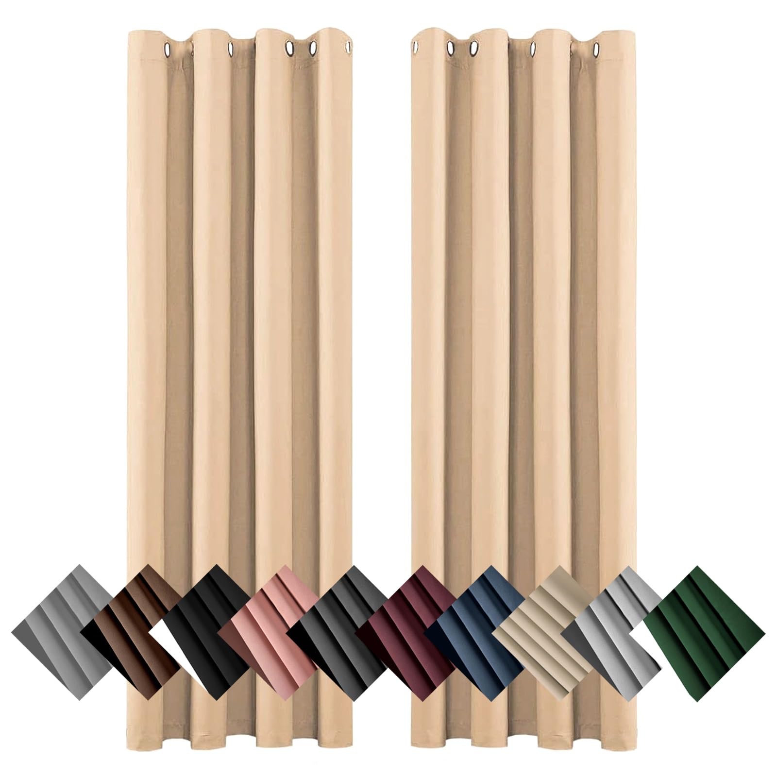 Ösenvorhang 2Er Set Verdunklungsvorhänge 150 x 45 cm Pflegeleicht Thermo Blickdicht, Verdunkelungsgardinen mit Ösen Thermovorhänge, mit Raffhalter für Schlafzimmer Wohnzimmer, Beige