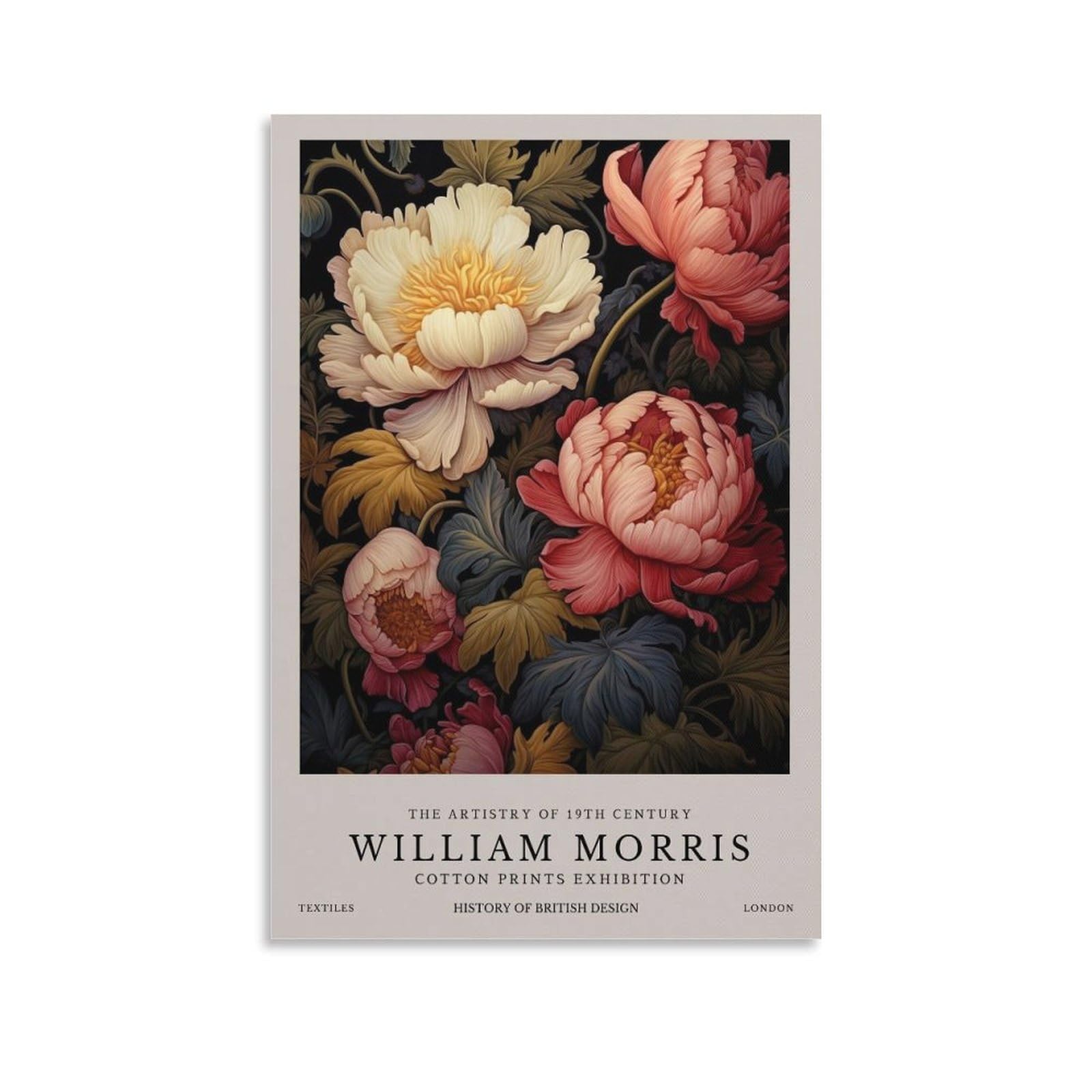 William Morris Pink Peony Vintage Poster Floral Flower For Wall Decor Canvas Wall Art For Living Room Decor 12x18inch(30x45cm)