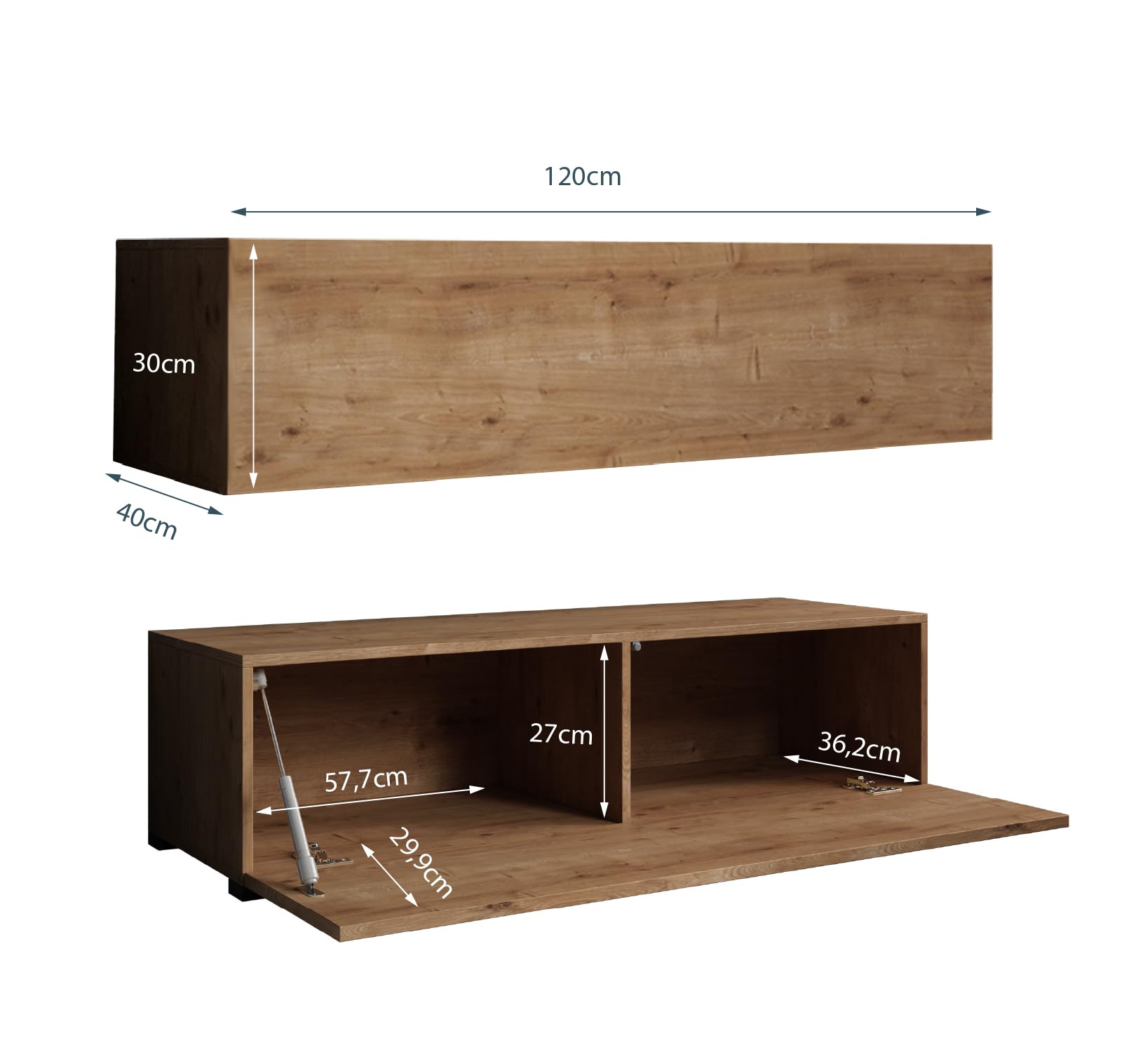 MB Muebles Bonitos | Mueble TV bajo con Patas Aitana M1 para Salón Moderno | Mueble Modular | Puerta de PVC Alto Brillo | Estructura Melamina Mate | Color Roble | 120x32x40 cm