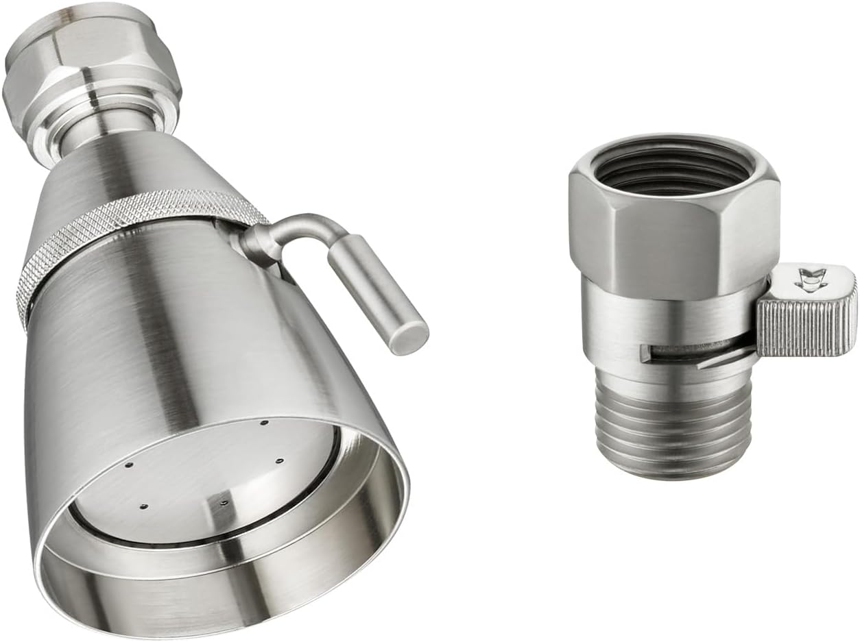 Angle Simple Shower Head Bundle with Water Flow Control Valve (Brushed Nickel)