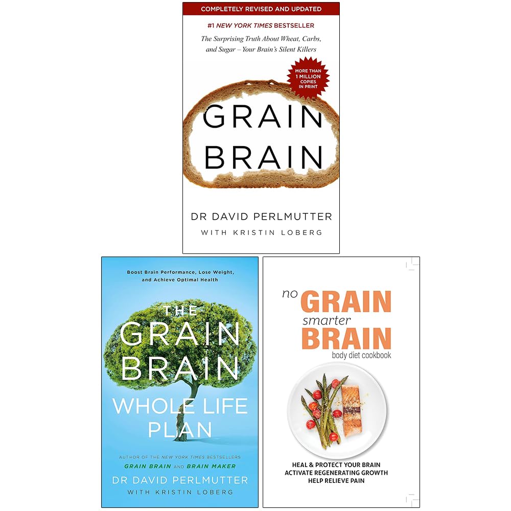 Foblit ltd Grain Brain, The Grain Brain Whole Life Plan & No Grain, Smarter Brain Body Diet Cookbook 3 Books Collection Set
