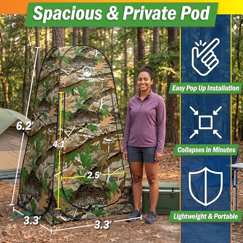 Image of Wakeman Pop Up Changing Tent, 3.3 x 3.3 x 6.2ft, Camping Shower Tent for Portable Toilet Stall or Dressing Room with Carry Bag for Camping, Beach, or Tailgate, Polyester