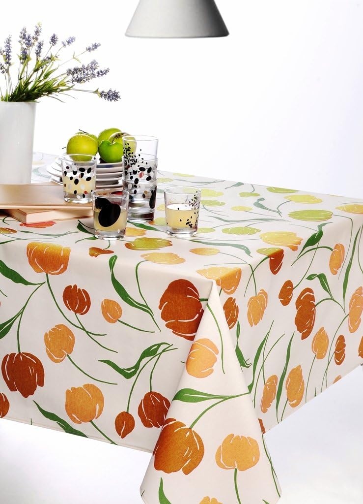 Stain-Resistant Tulip Tablecloth, 50% Cotton, 50% Polyester, with Resin Protection and DuPont(R) Teflon 150 x 250 orange