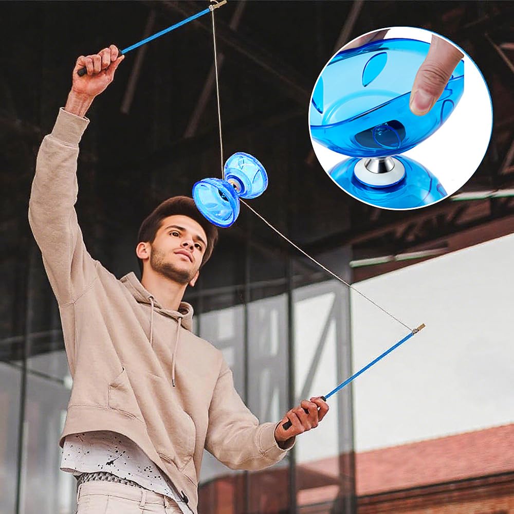 TopHomer Diabolo Vrijloper met kogellager Drievoudige Lagering Jongleer-Set, 4 Kleuren Drievoudig Gelagerde Diabolo met Reservesnoer 10m, Professionele Stang, Nettas, Paars