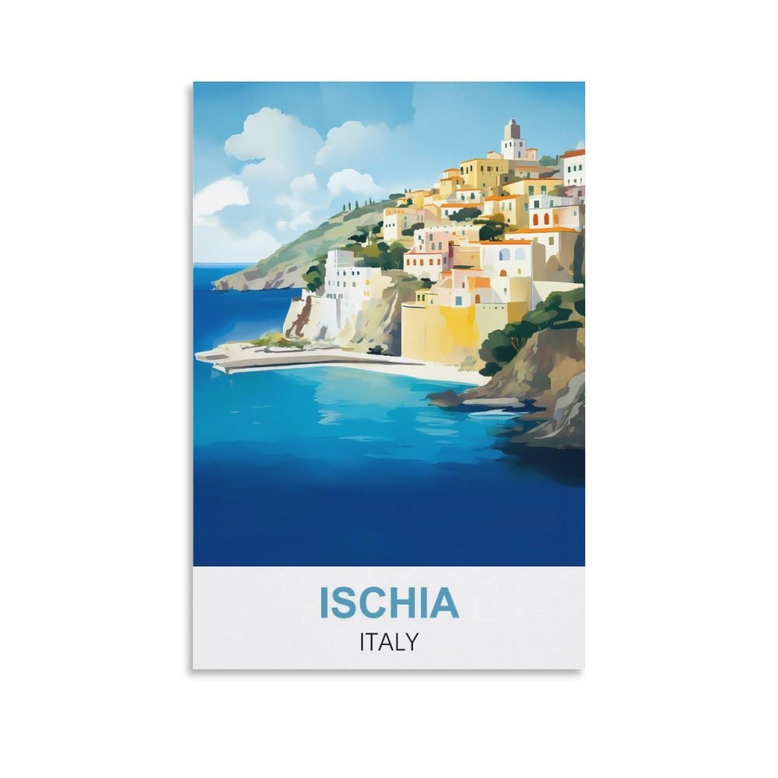 Ctzikww Unframe-Style Ischia Italy Vintage Travel Poster 08X12inch(20X30cm) Canvas Art Prints Picture Wall Art Painting