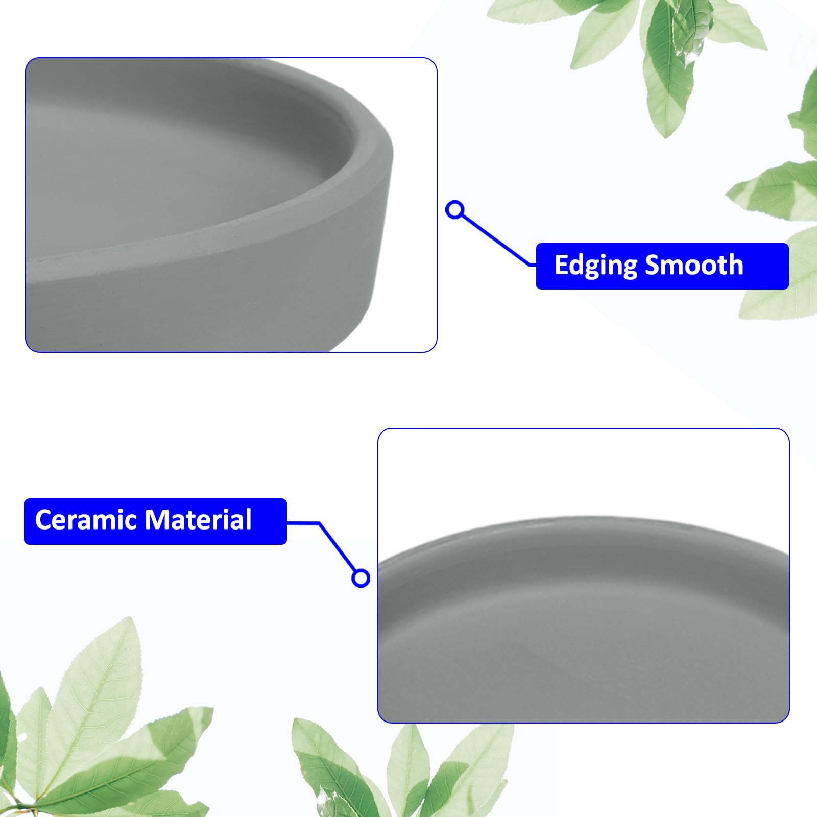 M METERXITY 3 Pack Planter Saucers - Ceramic Plant Tray Flower Pot Drip Trays Round Apply to Outdoor/Garden (4/5/6inch, Dark Grey) - Image 4