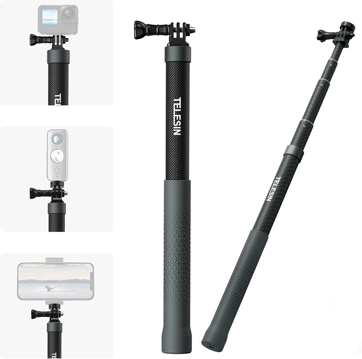 AFAITH Extended Edition Selfie Stick, 1.2m (3.9ft) Carbon Fiber Invisible Selfie Pole with 1/4" Screw for Insta360 X5 X4 Ace Pro GoPro 13-5 DJI Action 6 5 Pro 4 Pocket 4 3 Xtra Muse Camere