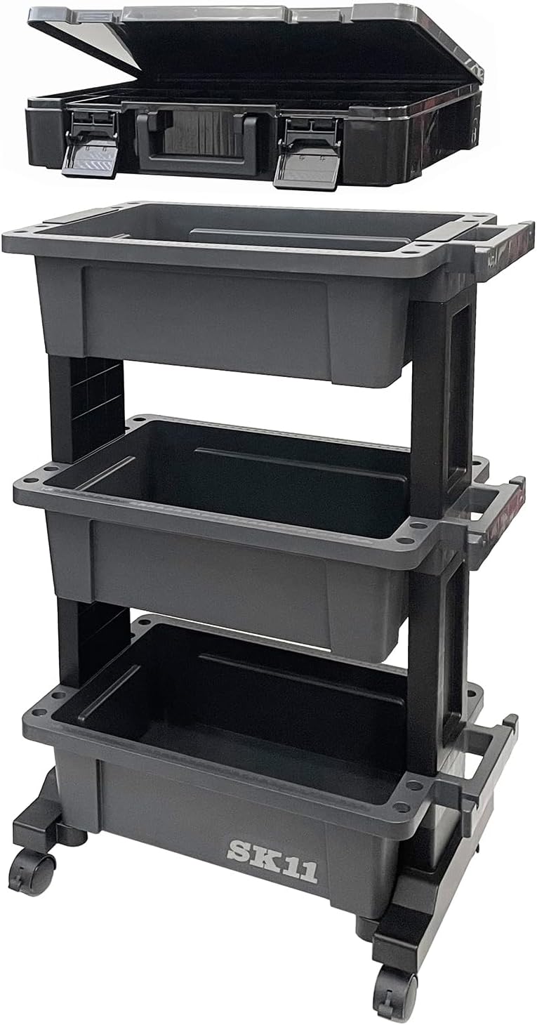 SK11 STW-B490PS Tool Wagon & Parts Stocker Set, Full Tier Box Type, 3 Tiers, Load Capacity 66.1 lbs (30 kg), Small, External Dimensions (W x D x H): 19.3 x 11.6 x 30.9 inches (490 x 295 x 785 mm
