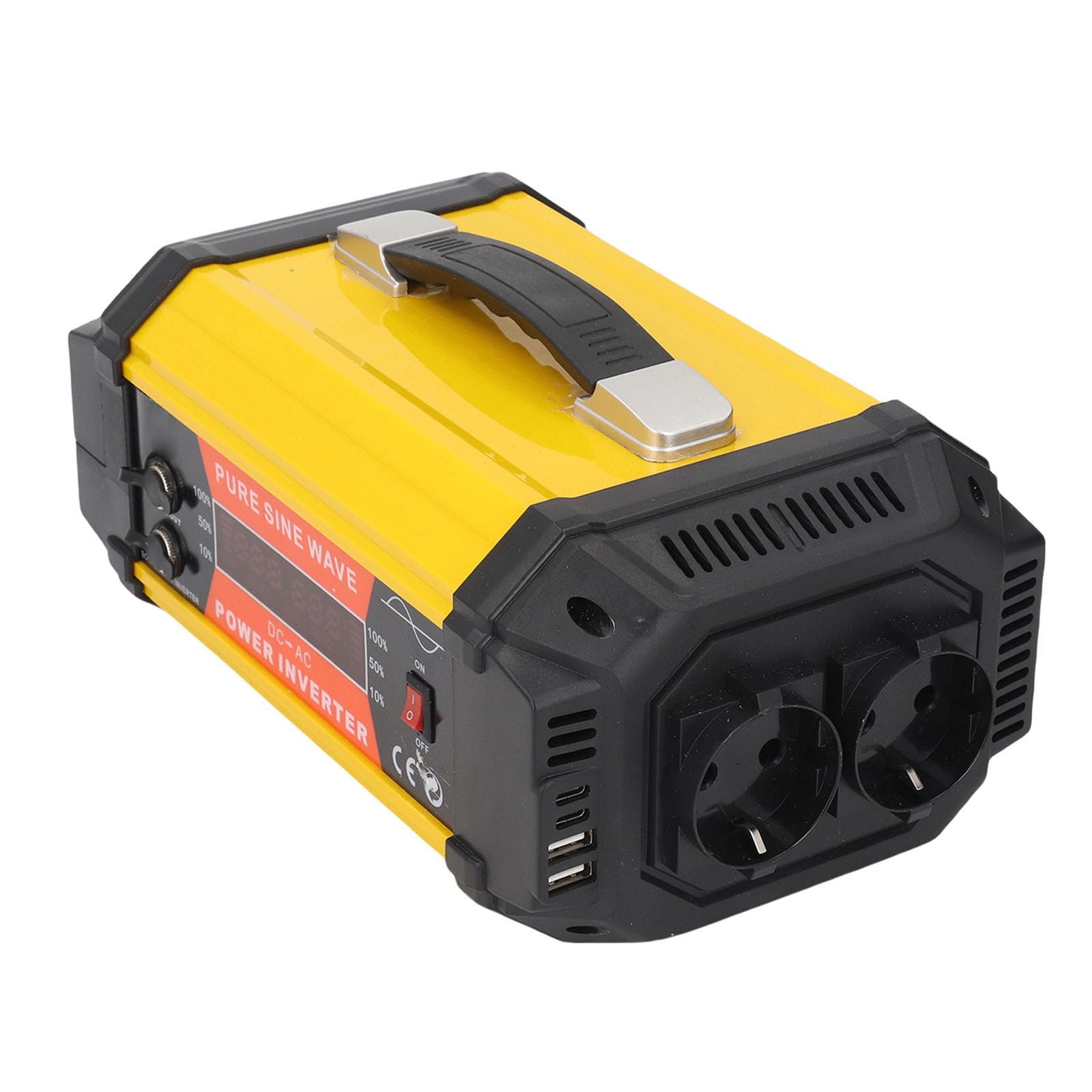 Dilwe Przetwornica Czystej Fali Sinusoidalnej 1000 W Przetwornica Mocy ABS z Wyświetlaczem LCD 2 Gniazda Prądu Przemiennego 2 Porty USB Szybkie Porty ładowania dla Samochodów Ciężarowych RV Łódź