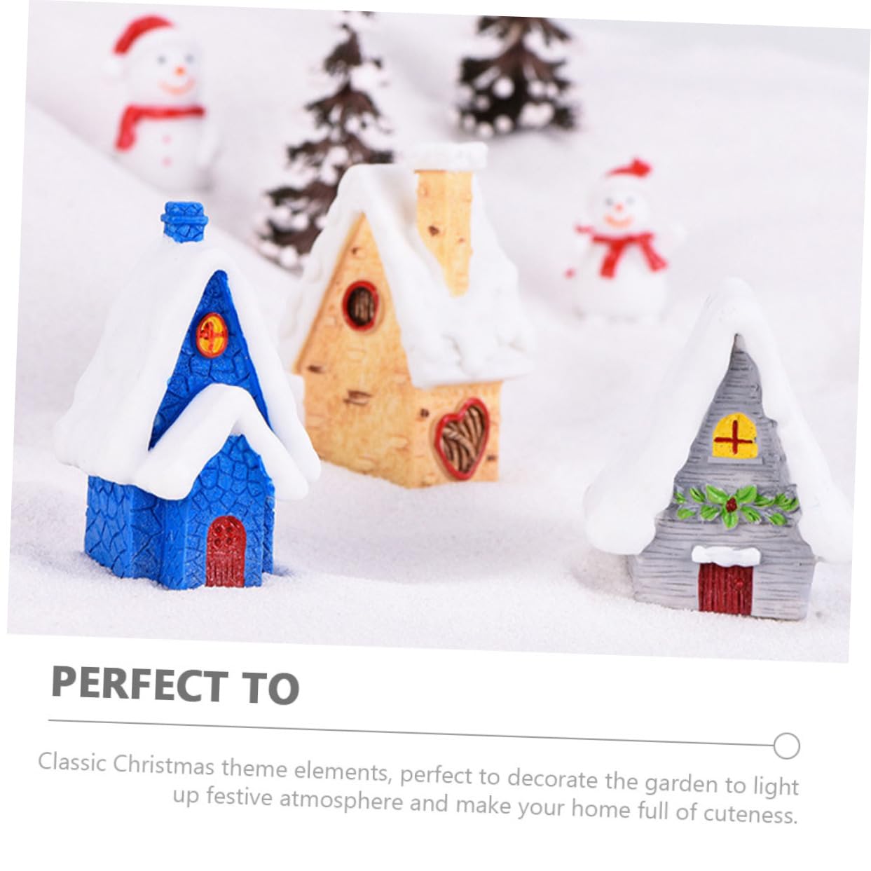 Abaodam 7pcs Miniature Christmas Village Resin Decor for Table Centerpiece Xmas House Decorations for Home Party Lightweight Adornments for Holiday Festivities