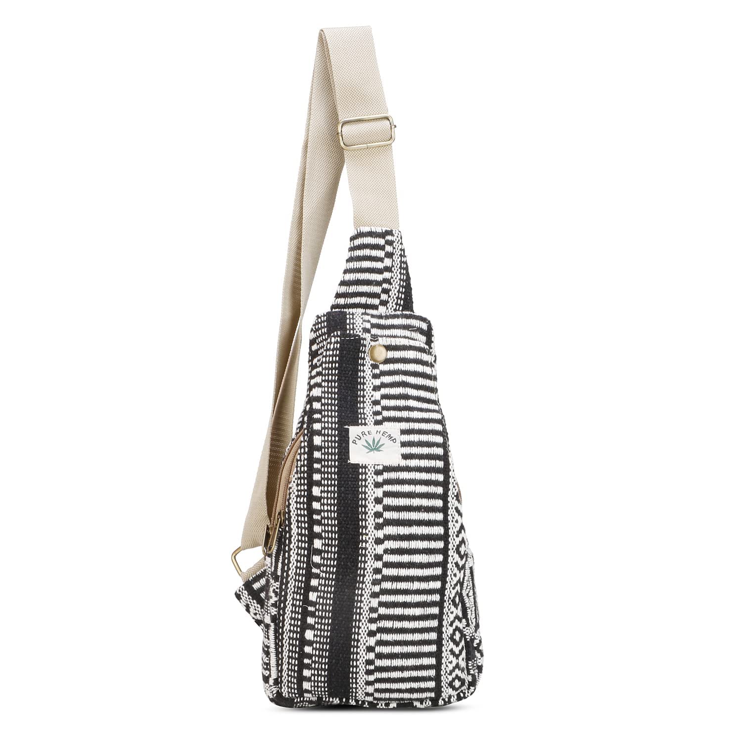 Suman EnterprisesHemp Sling Backpack- Hemp Cross body Bag- Hemp Shoulder Backpack Adjustable Strap for Men & Women (Black & White)