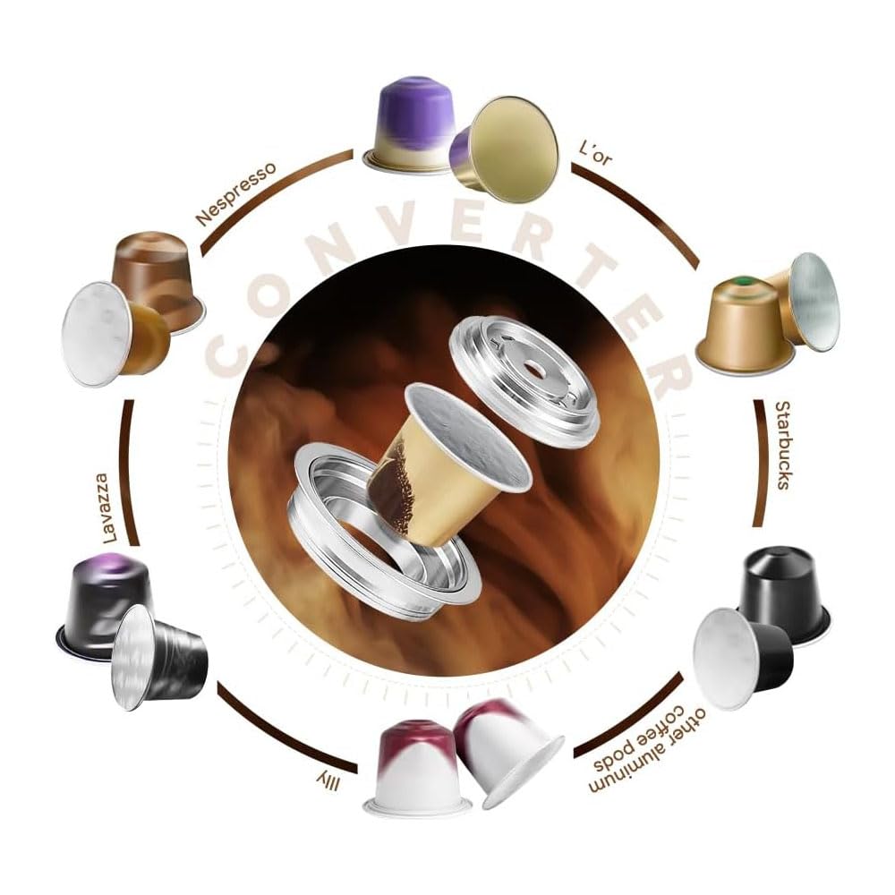 Adattatore riutilizzabile per cialde di caffè compatibile con Delonghi ENV135 VertuoLine GCA1, Nespresso OriginalLine Coffee, Brew 150 ml, argento, 1 pezzo