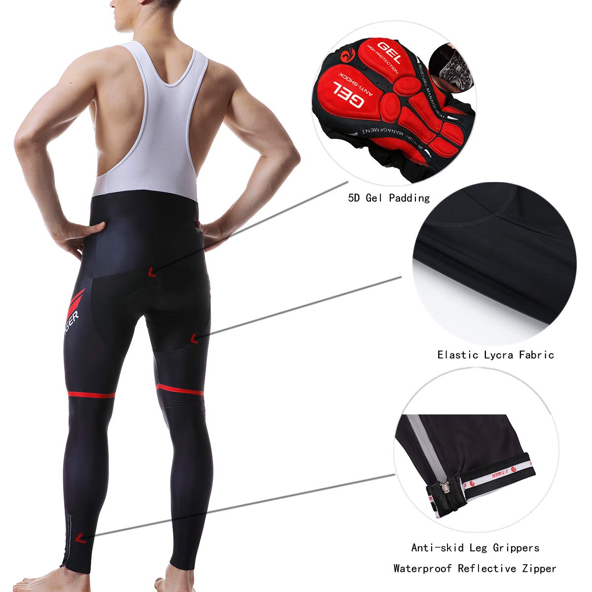 X-TIGER Ciclismo Inverno Termico Vello Completo Giacca Maglia Maniche Lunghe Maglietta Manica da Uomo 5D Gel Pantaloni Lunghi con Pettorina Set di Abbigliamento Ciclista