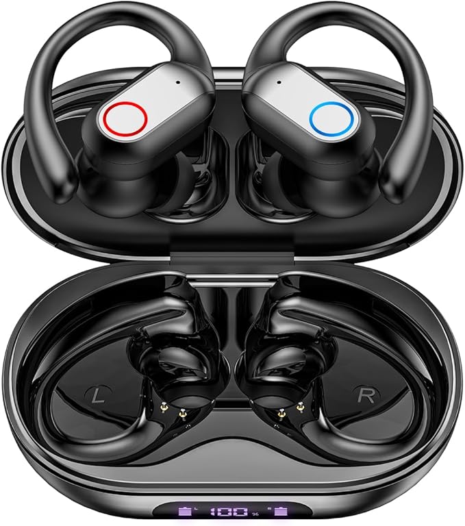 Fone Bluetooth Esportivo com Microfone e Cancelamento de Ruído Ativo Fones de Ouvido Abertos Sem Fio com Visor Digital de LED Bluetooth 5.3 48 Horas de Reprodução, Compatível com Android iOS, Preto Fone Bluetooth Esportivo com Microfone e Cancelamento de Ruído Ativo Fones de Ouvido Abertos Sem Fio com Visor Digital de LED Bluetooth 5.3 48 Horas de Reprodução, Compatível com Android iOS, Preto