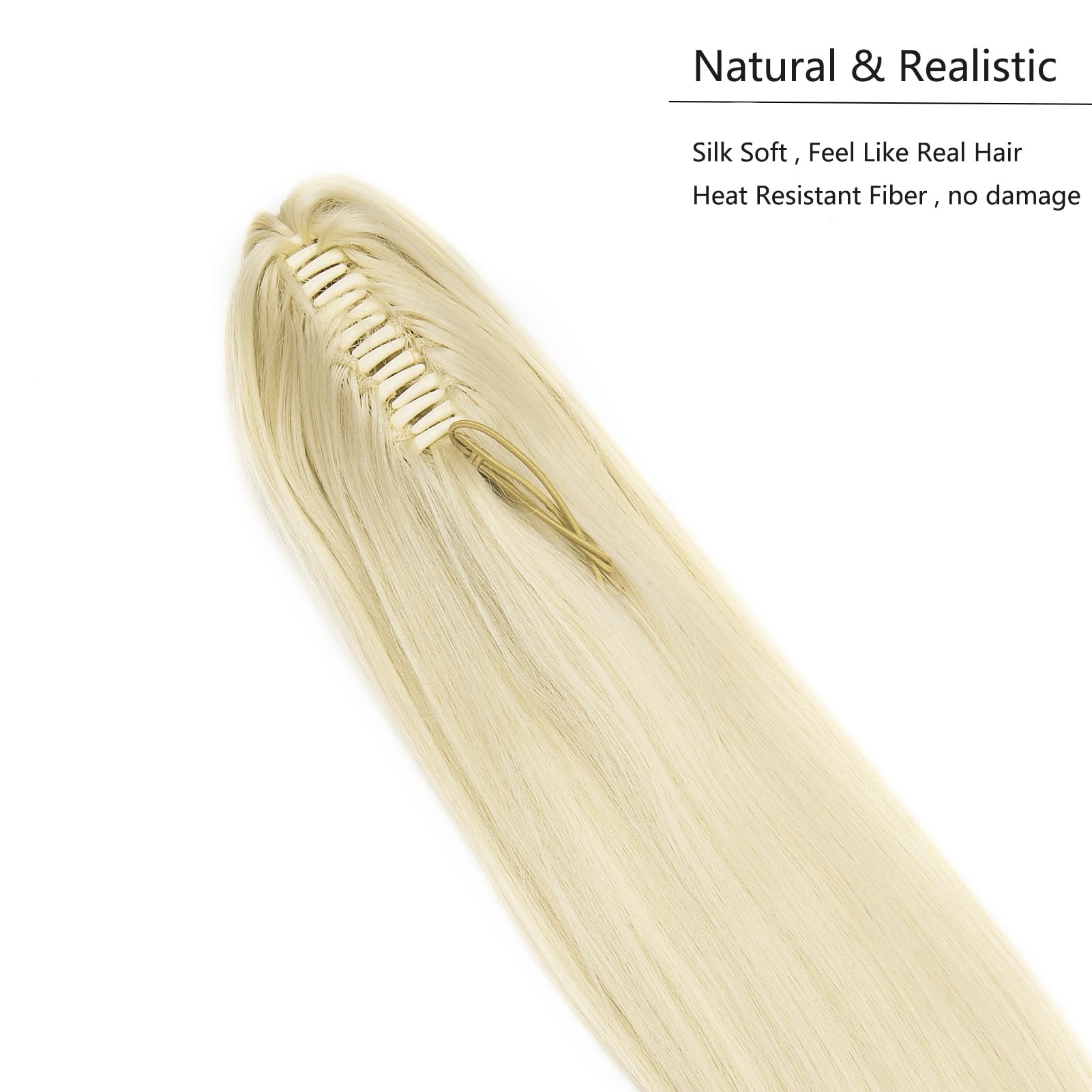 Cybelleza 20inch Ponytail Hair Extensions Straight Ponytail Claw Jaw on Long Straight Pony Tails Clip in Hair Extensions Synthetic Hair pieces for Women, Bleach Blonde - Image 3