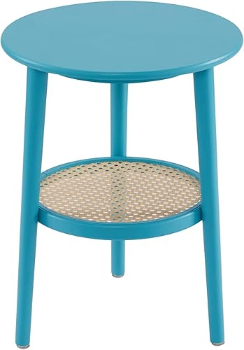 Miniatura 1 de Apicizon Mesa auxiliar redonda de 2 niveles, mesita de noche de ratán azul con almacenamiento, mesa auxiliar bohemia para sala de estar, dormitorio,