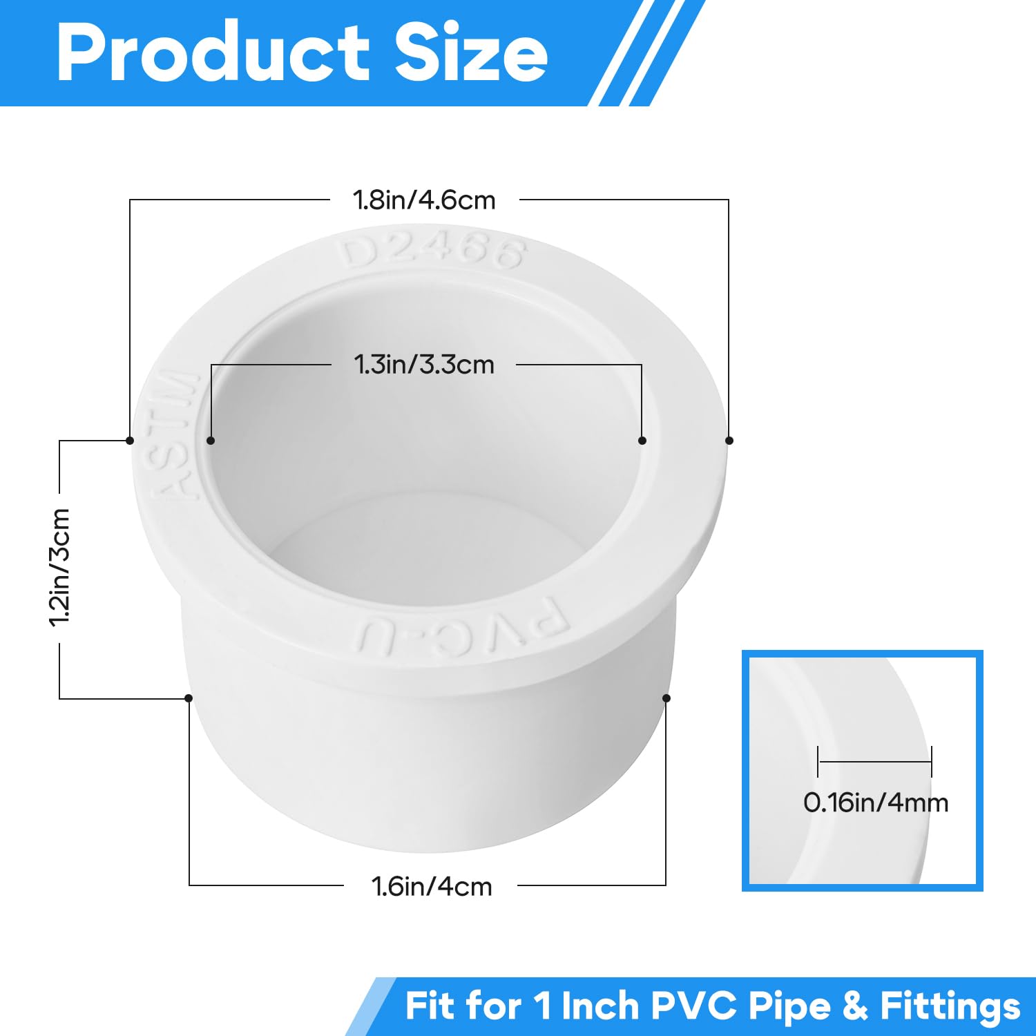 Cinsda 1 Inch SCH40 PVC Pipe End Cap Plug (20 Pack) - ASTM D2466 Standard, Socket for Sewer Lines, Plumbing, Irrigation & DIY Projects