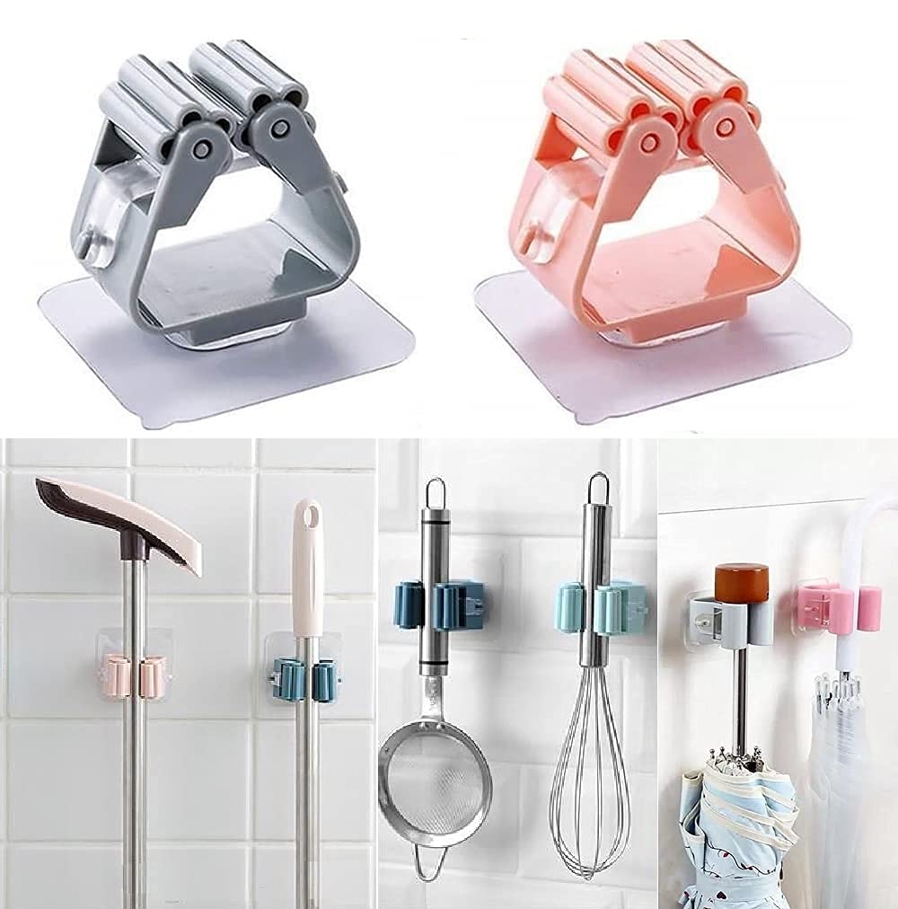 JAHANVE Plastic Mop Holder and Broom Holder Wall Mounted Self Adhesive Broom Stick Holder, Anti-Slip Broom Organizer, Multifunction Mop & Broom Stand for Kitchen, Bathroom, Home (Multicolor) (4) (B09JQ4W95J) Amazon Price History, Amazon Price Tracker