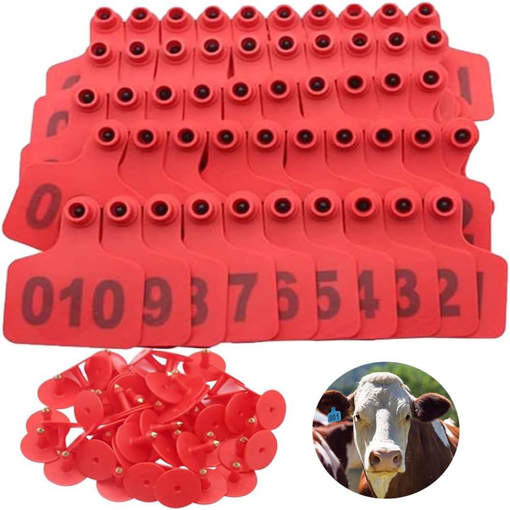 kolczyki dla bydła, Numery 001-100/101-200/201-300~801-900/901-1000 Odpowiednie dla bydła, kóz, świń i 1-100/901-1000(Red,201 300)